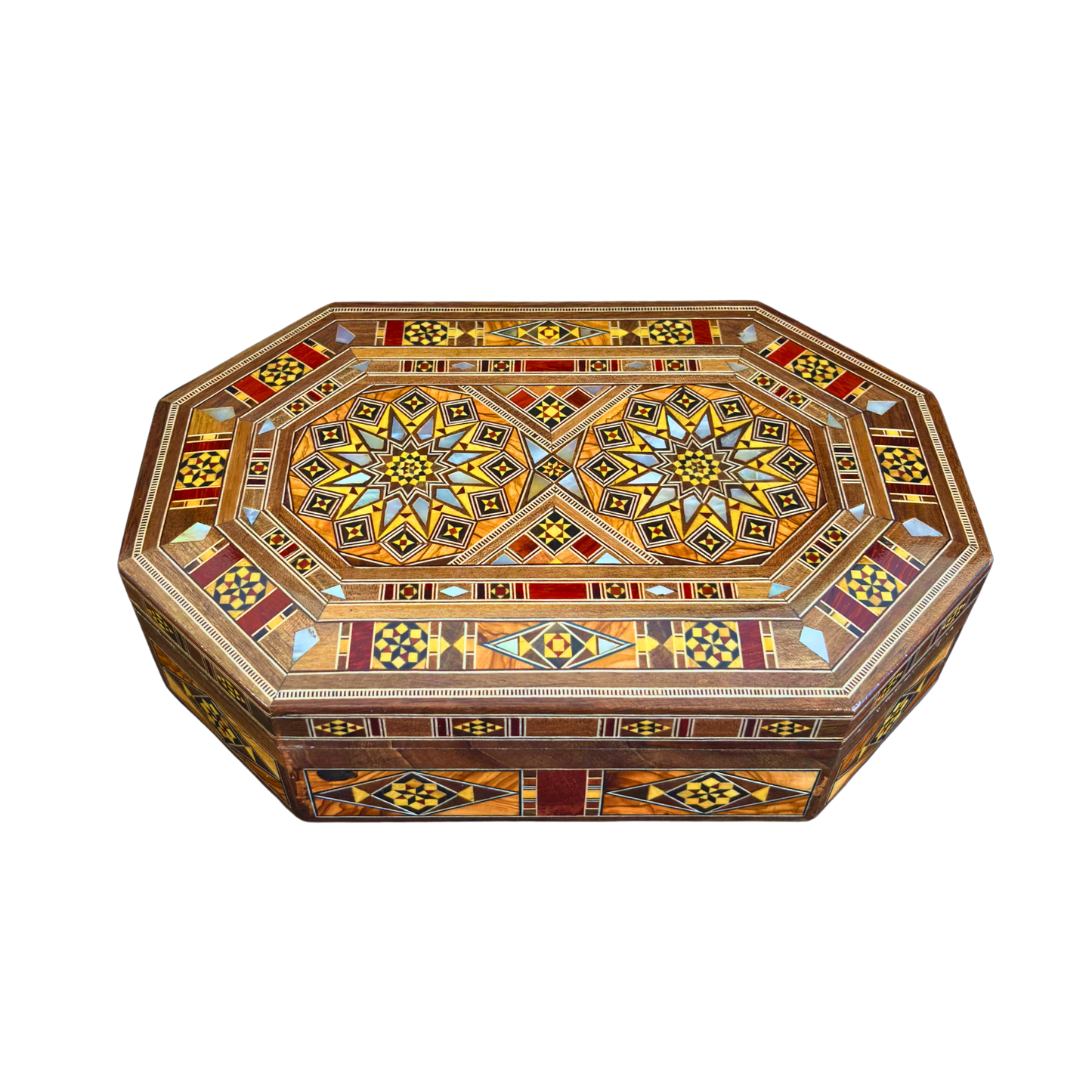 Caja de Mosaico Damasceno Hecha a Mano – Nácar y Terciopelo
