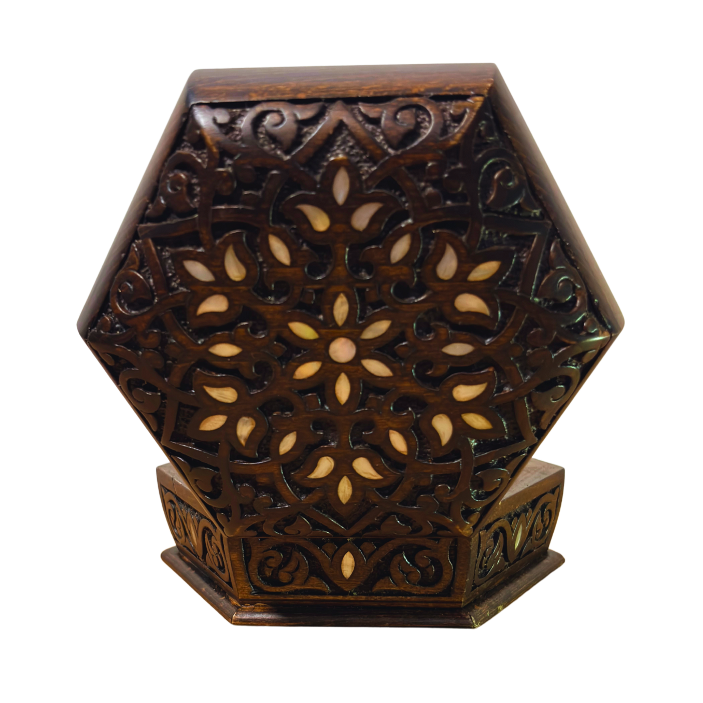 Caja Tallada a Mano de Lujo – Nácar y Elegancia en Terciopelo