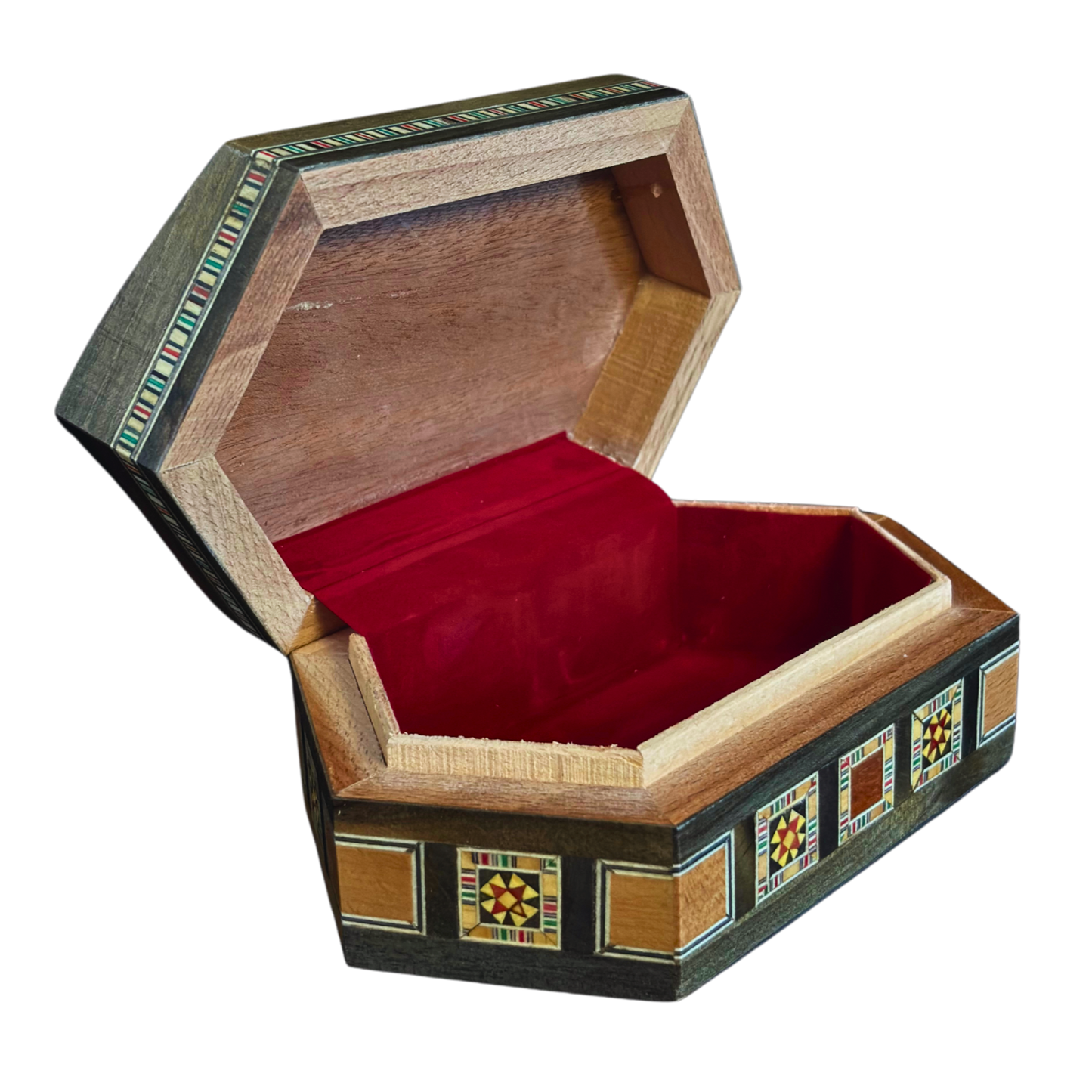 Caja de Mosaico Damasceno Hecha a Mano – Nácar y Terciopelo