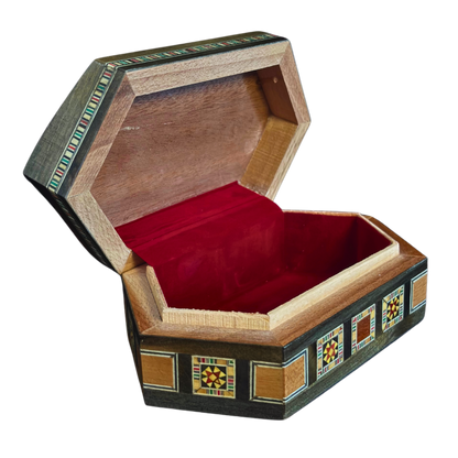 Caja de Mosaico Damasceno Hecha a Mano – Nácar y Terciopelo