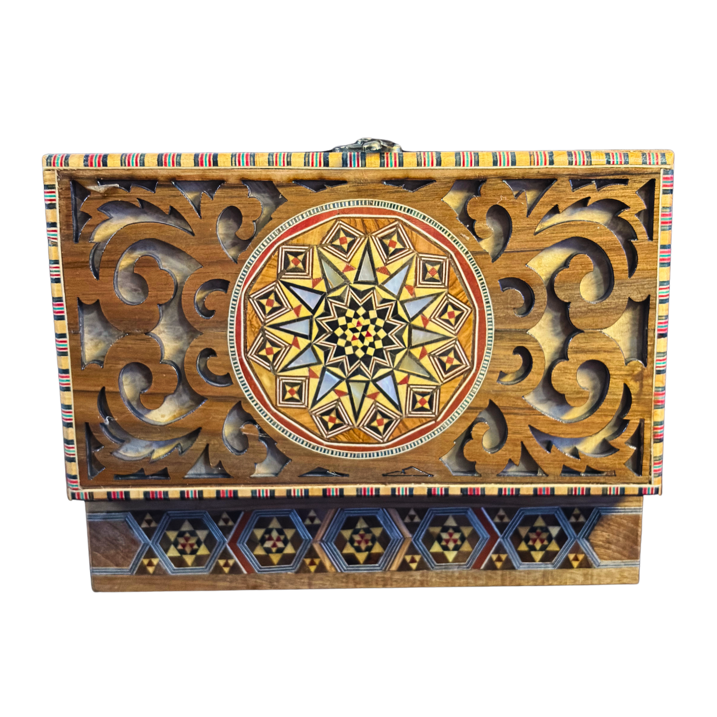 Caja de Mosaico Damasceno Hecha a Mano – Nácar y Talla Artesanal