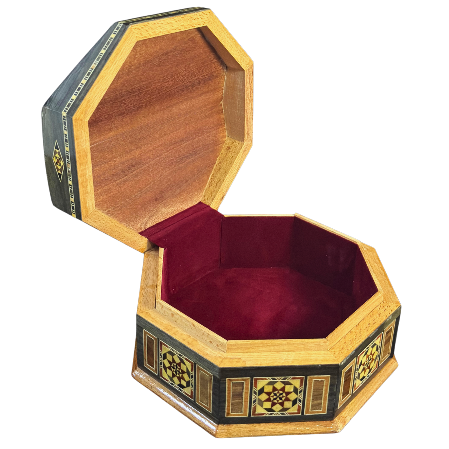 Caja de Mosaico Damasceno Hecha a Mano – Nácar y Terciopelo