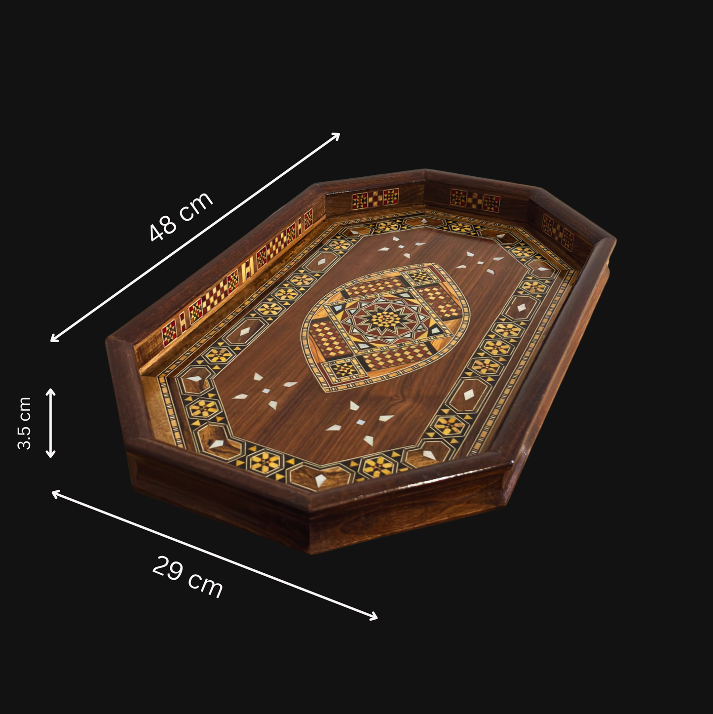 Bandeja Damasquina de Madera – Nácar & Acabado Nogal