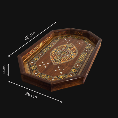 Bandeja Damasquina de Madera – Nácar & Acabado Nogal
