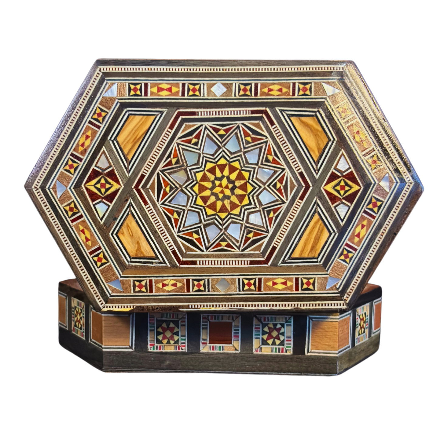 Caja de Mosaico Damasceno Hecha a Mano – Nácar y Terciopelo