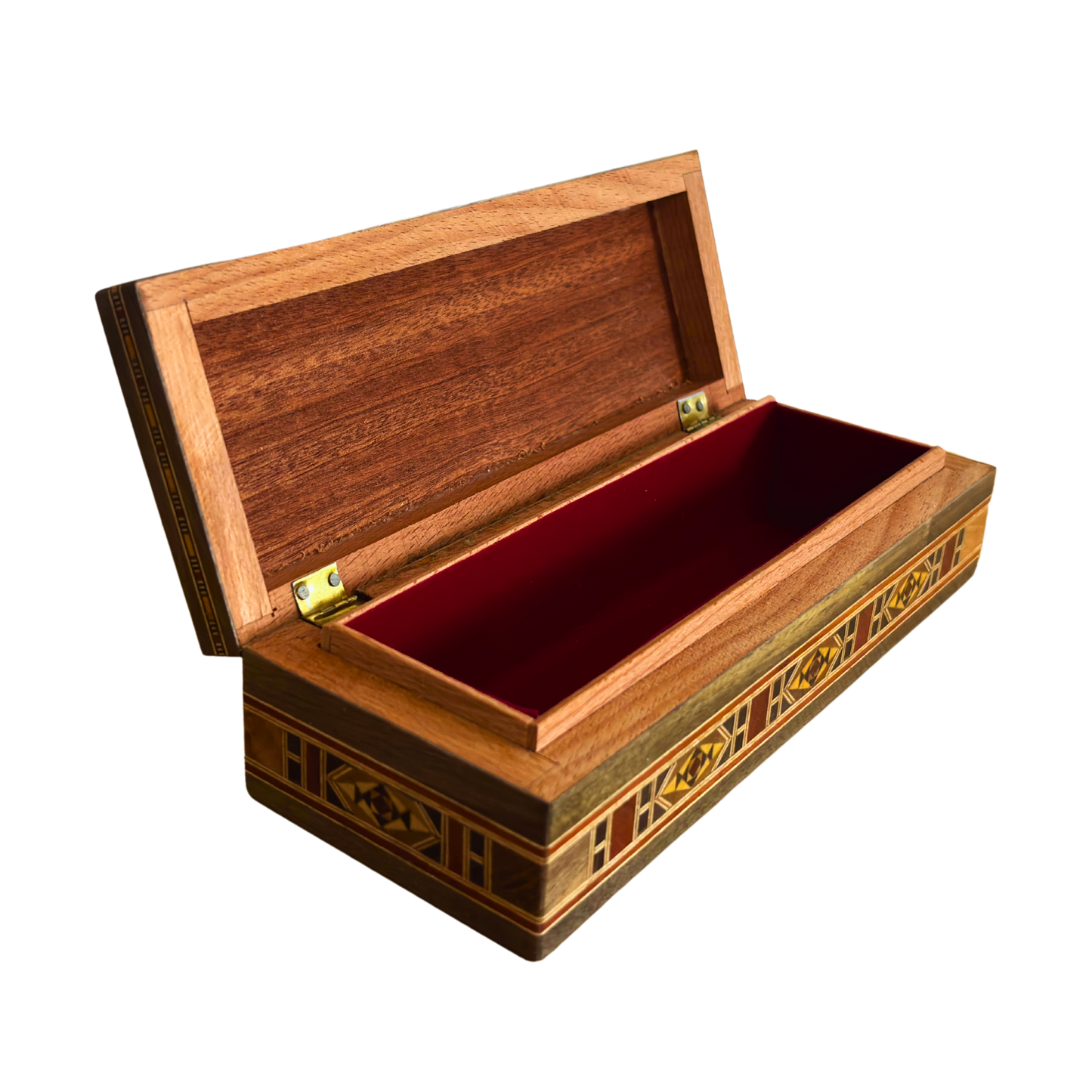 Caja alargada artesanal de mosaico damasceno para bolígrafos y joyas, con incrustación de nácar, artesanía oriental siria