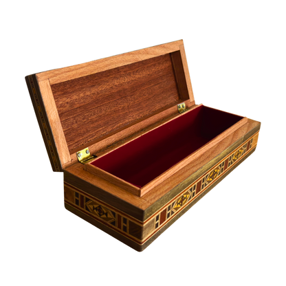 Caja alargada artesanal de mosaico damasceno para bolígrafos y joyas, con incrustación de nácar, artesanía oriental siria