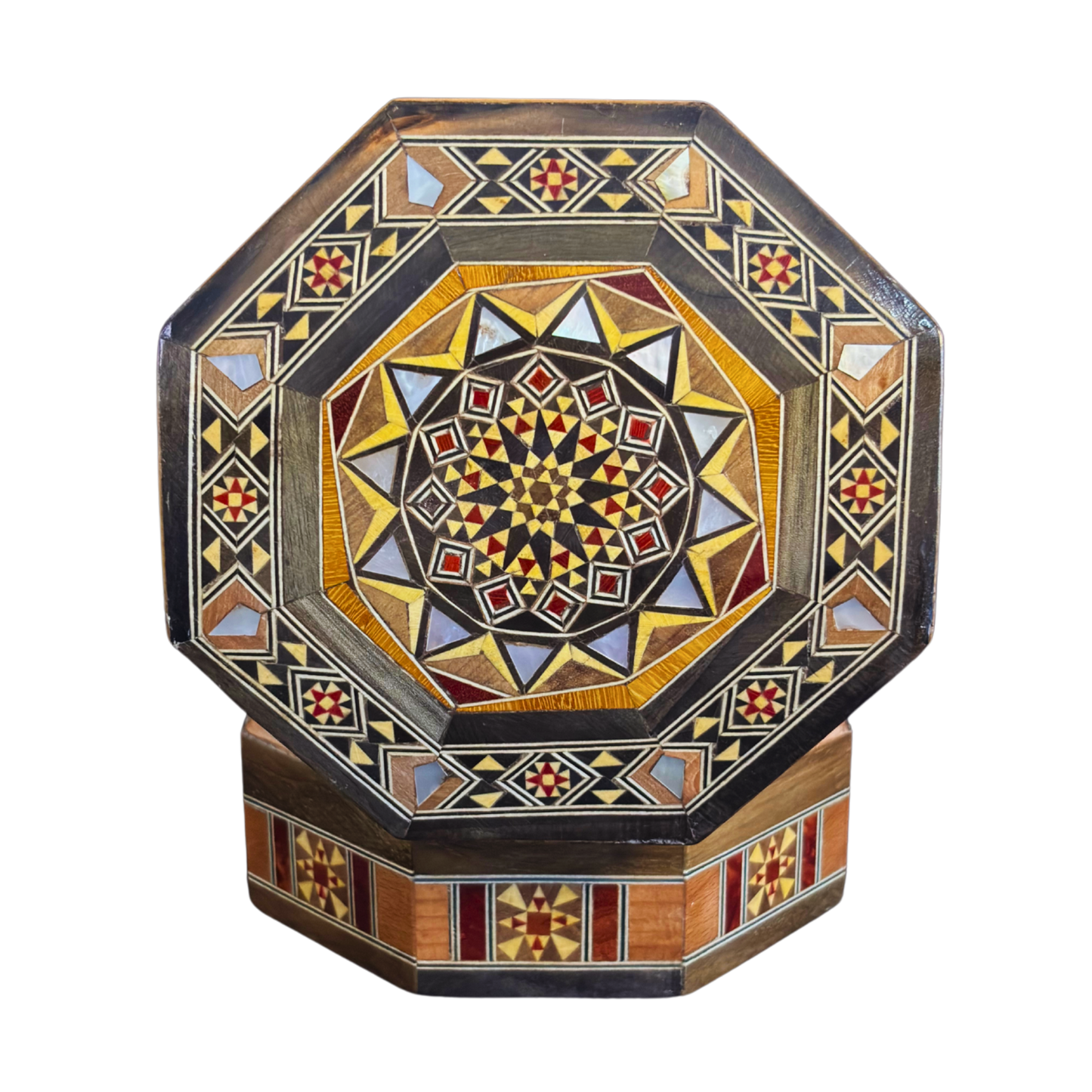 Caja de Mosaico Damasceno Hecha a Mano – Nácar y Terciopelo
