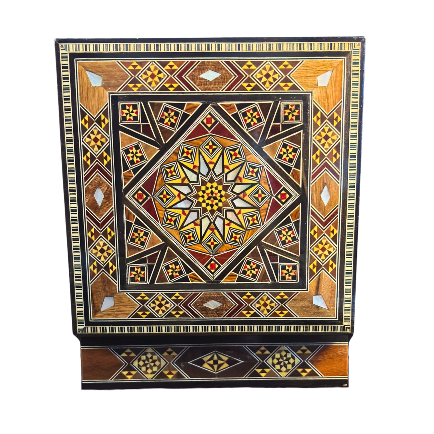 Caja de Mosaico Damasceno Hecha a Mano – Nácar y Terciopelo