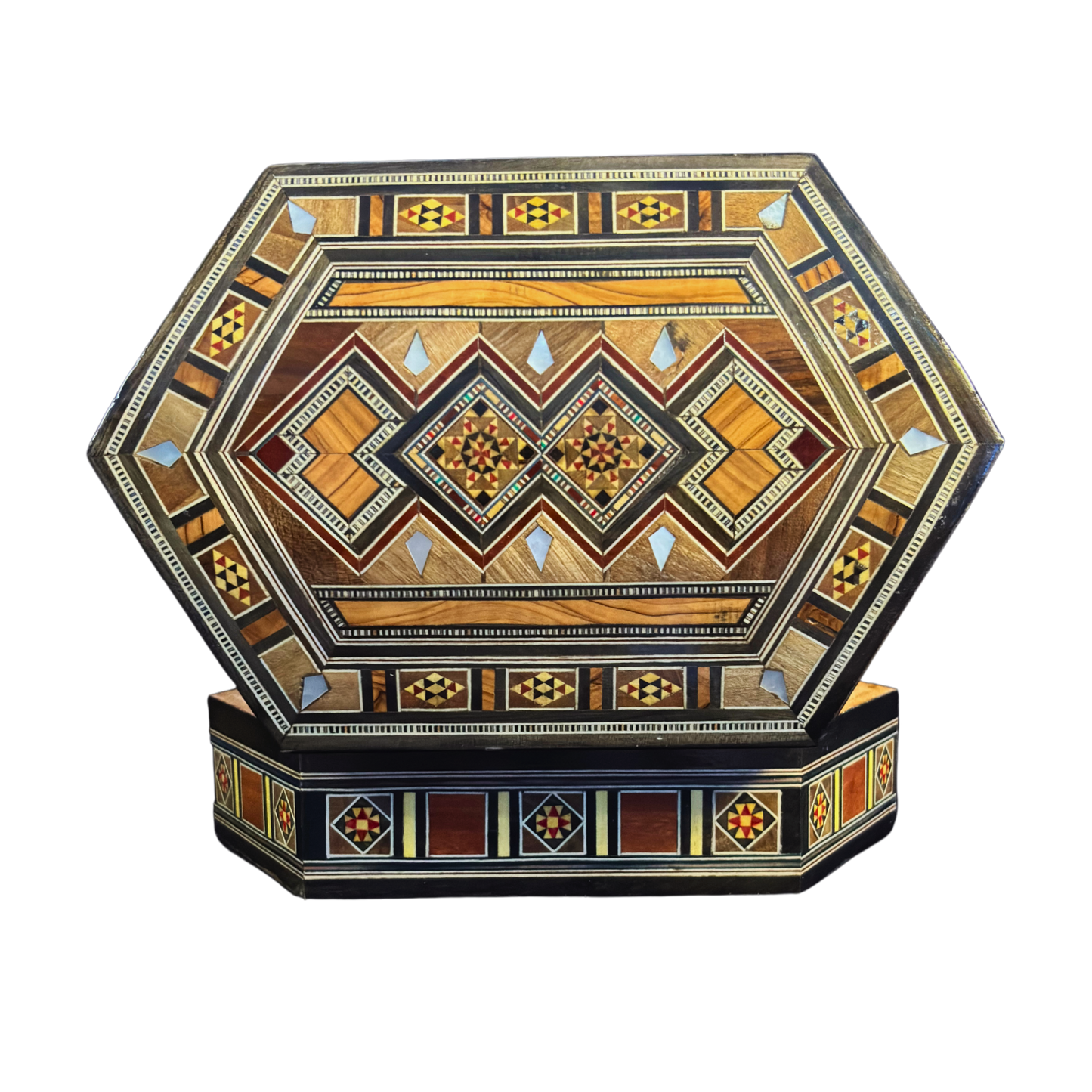 Caja de Mosaico Damasceno Hecha a Mano – Nácar y Terciopelo