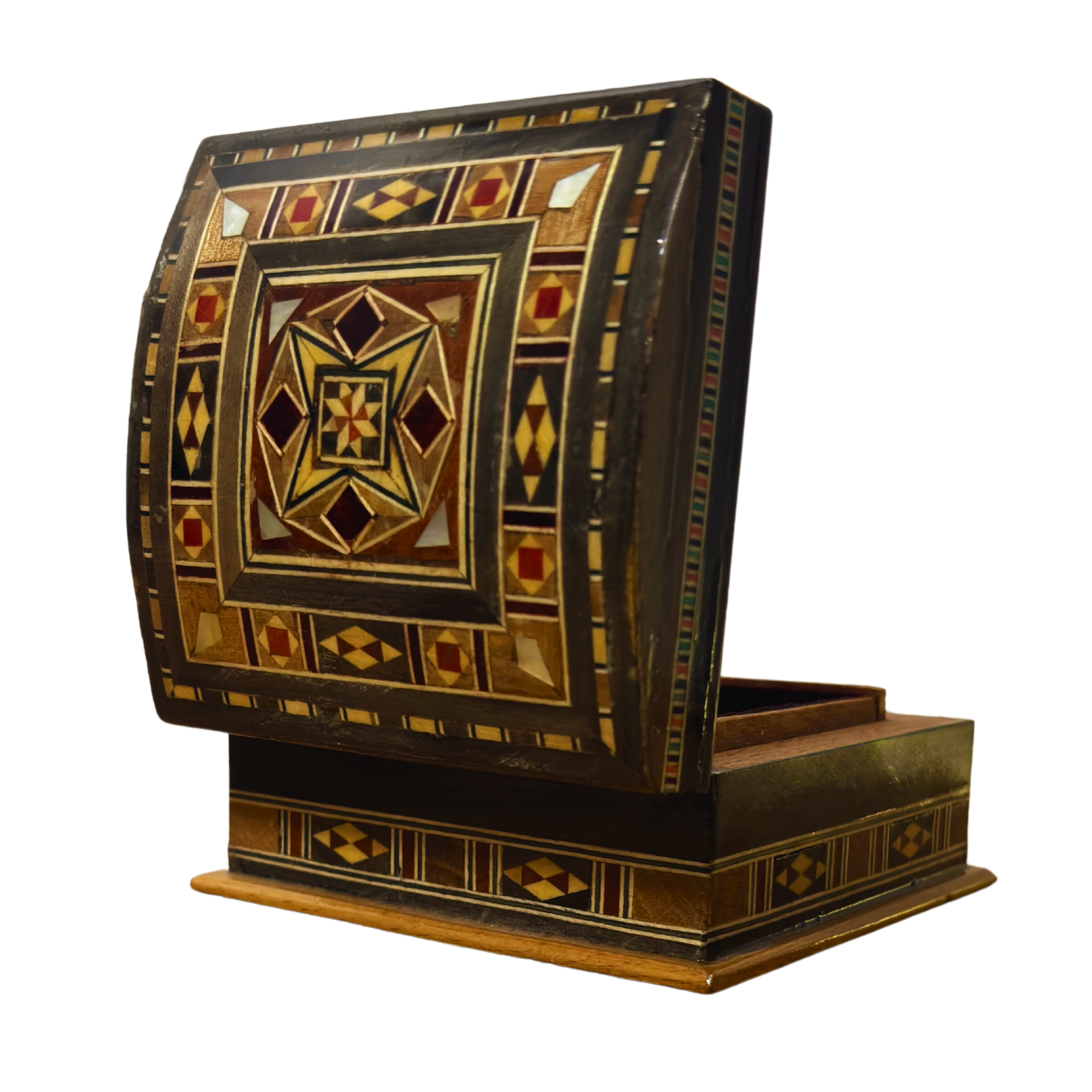 Caja de Mosaico Artesanal de Damasco – Arte Tradicional y Interior de Terciopelo