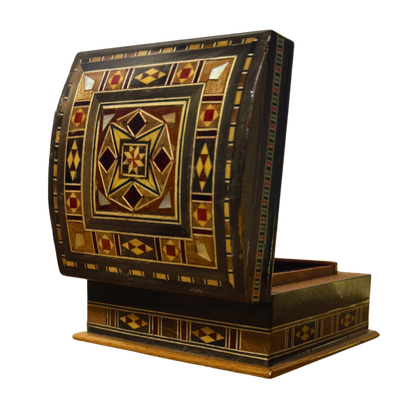 Caja de Mosaico Artesanal de Damasco – Arte Tradicional y Interior de Terciopelo