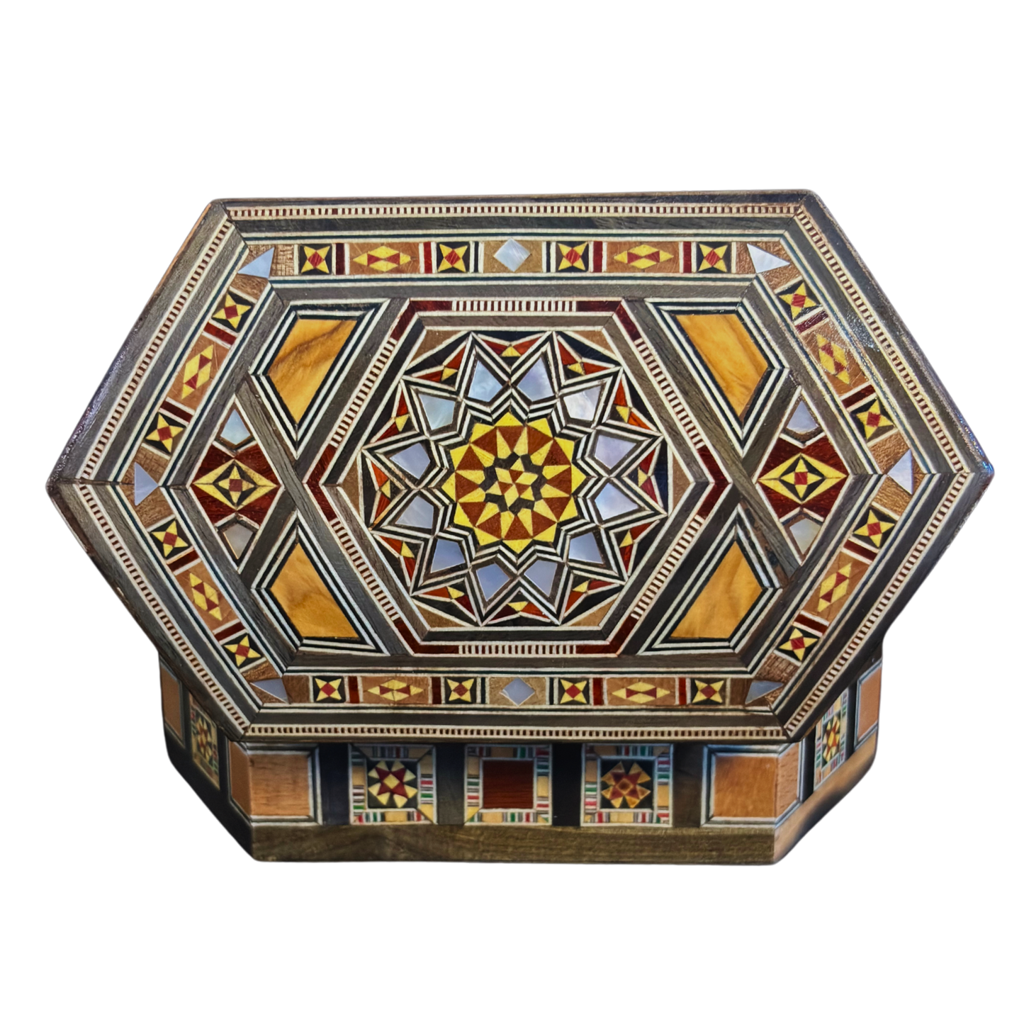 Caja de Mosaico Damasceno Hecha a Mano – Nácar y Terciopelo