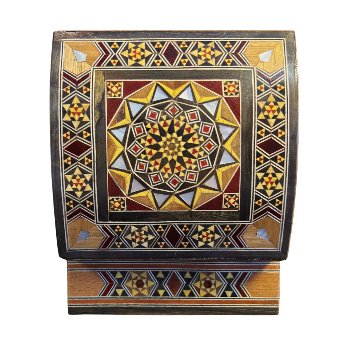 Caja de Mosaico Damasceno Hecha a Mano – Nácar y Terciopelo