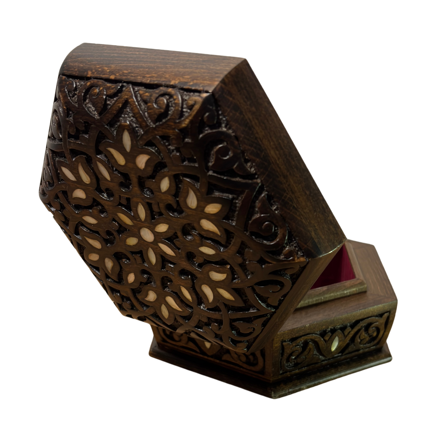 Caja Tallada a Mano de Lujo – Nácar y Elegancia en Terciopelo