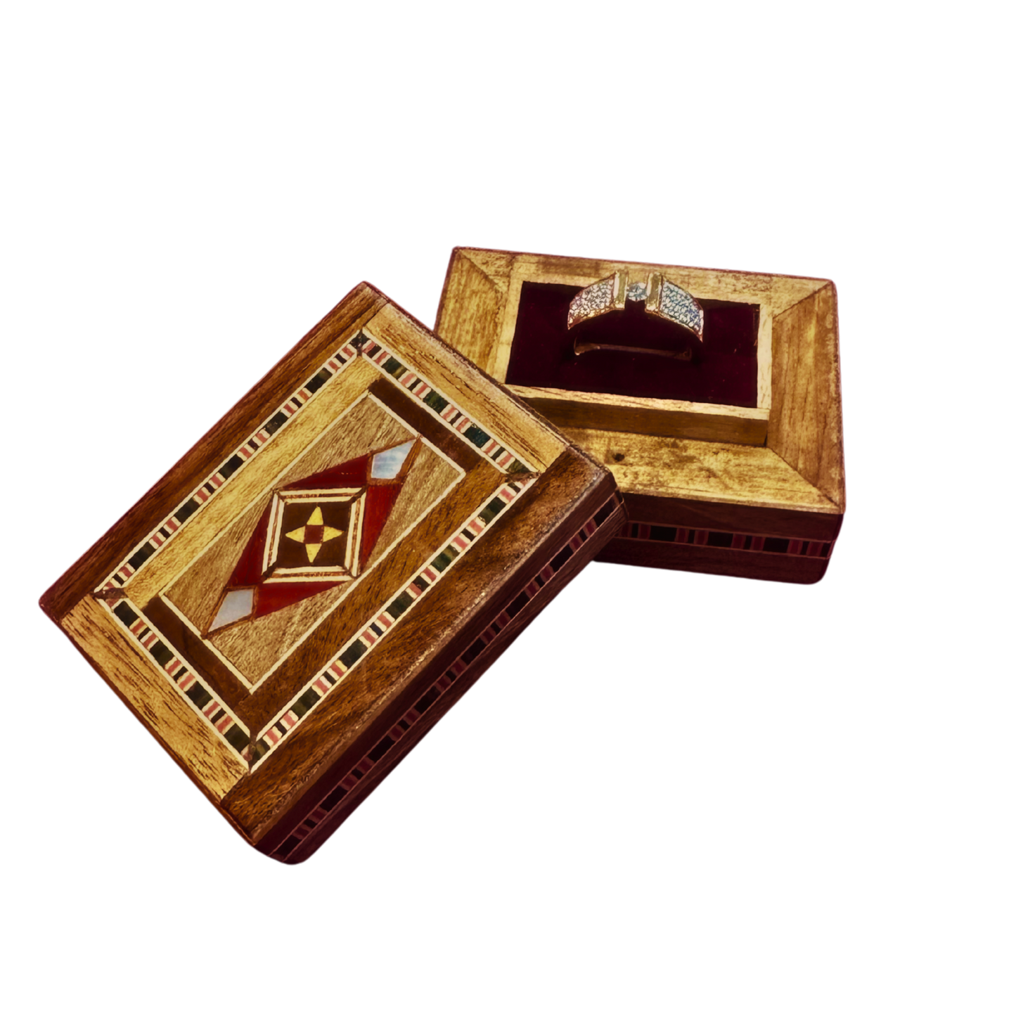 Caja de Anillo en Mosaico Artesanal de Damasco – Arte Tradicional y Terciopelo