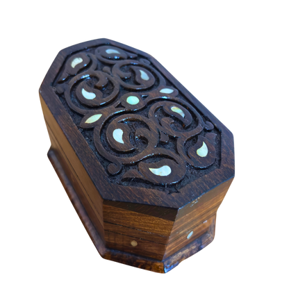 Caja de Madera de Haya Tallada a Mano con Nácar – Elegancia Acabado Nogal