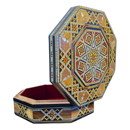 Caja de Mosaico Damasceno Hecha a Mano – Nácar y Terciopelo