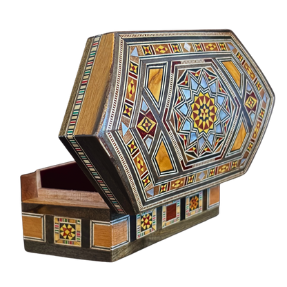 Caja de Mosaico Damasceno Hecha a Mano – Nácar y Terciopelo