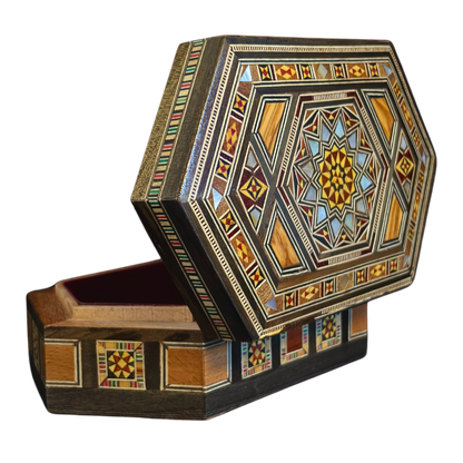 Caja de Mosaico Damasceno Hecha a Mano – Nácar y Terciopelo