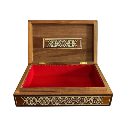 Caja de Joyero de Mosaico Damasceno Vintage 1970 – Incrustación Oriental Hecha a Mano con Nácar
