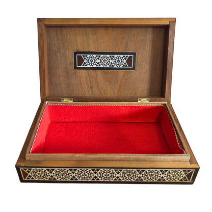 Caja de joyas damasquina vintage de 1970, relicario de madera hecho a mano, con incrustaciones de nácar, tesoro artesanal sirio