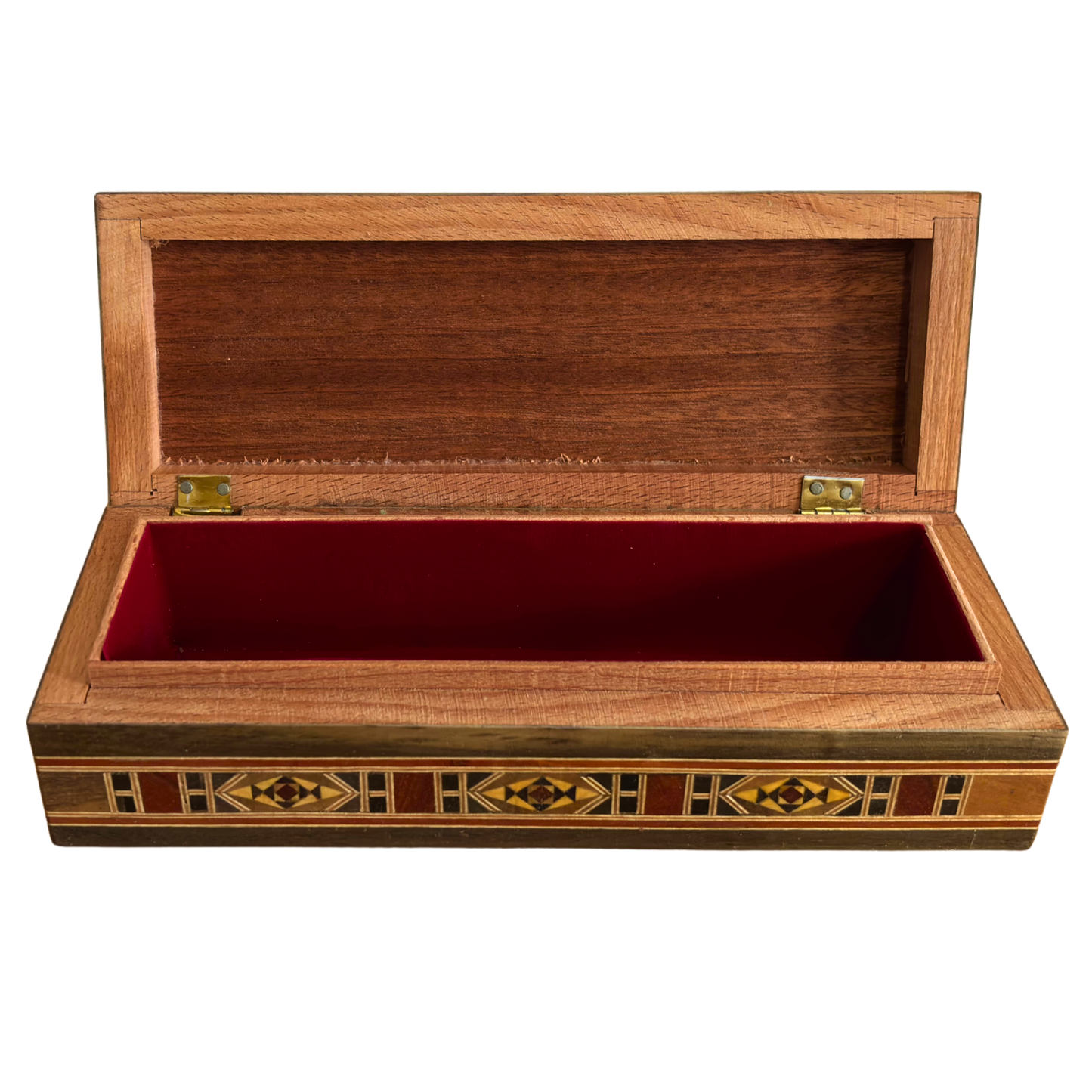 Caja alargada artesanal de mosaico damasceno para bolígrafos y joyas, con incrustación de nácar, artesanía oriental siria