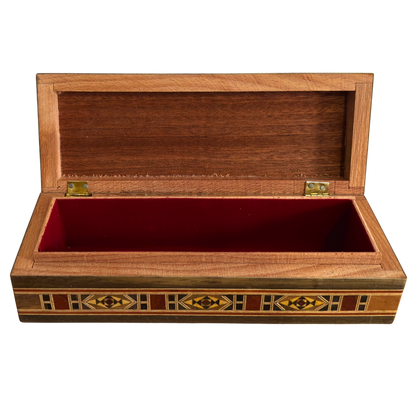 Caja alargada artesanal de mosaico damasceno para bolígrafos y joyas, con incrustación de nácar, artesanía oriental siria