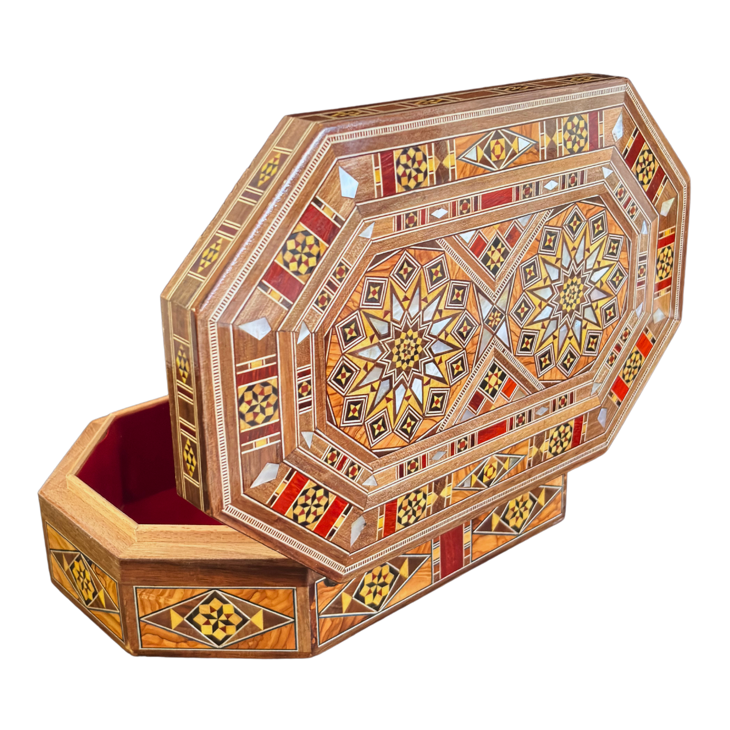 Caja de Mosaico Damasceno Hecha a Mano – Nácar y Terciopelo