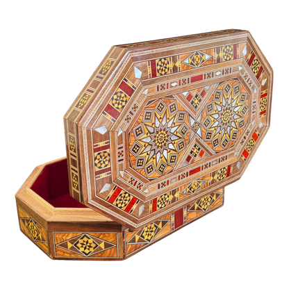 Caja de Mosaico Damasceno Hecha a Mano – Nácar y Terciopelo
