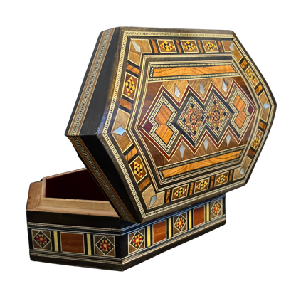 Caja de Mosaico Damasceno Hecha a Mano – Nácar y Terciopelo