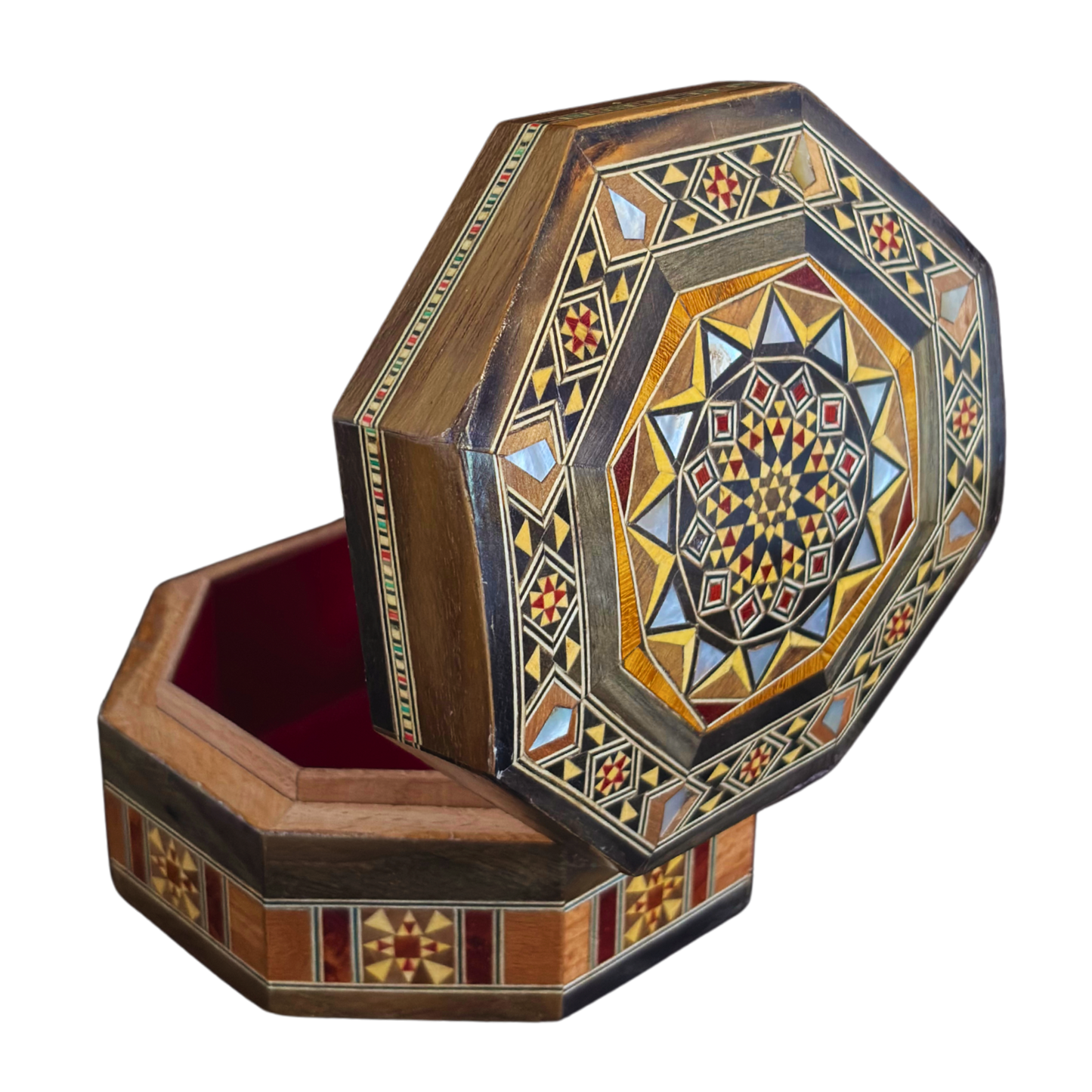 Caja de Mosaico Damasceno Hecha a Mano – Nácar y Terciopelo