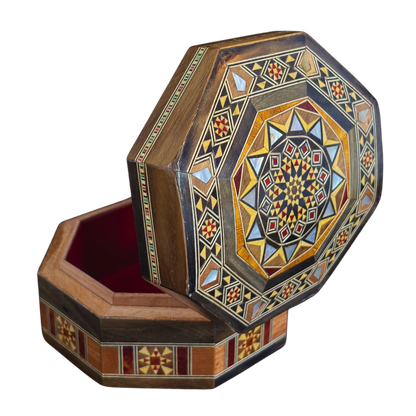 Caja de Mosaico Damasceno Hecha a Mano – Nácar y Terciopelo