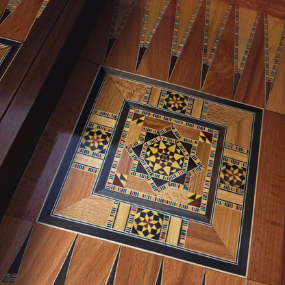 Handcrafted Damascene Chess & Backgammon Table by Gaby Al Dayeh – Classic Mosaic Design
