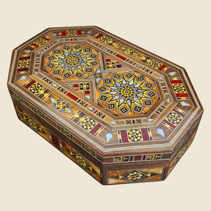 Caja de Mosaico Damasceno Hecha a Mano – Nácar y Terciopelo