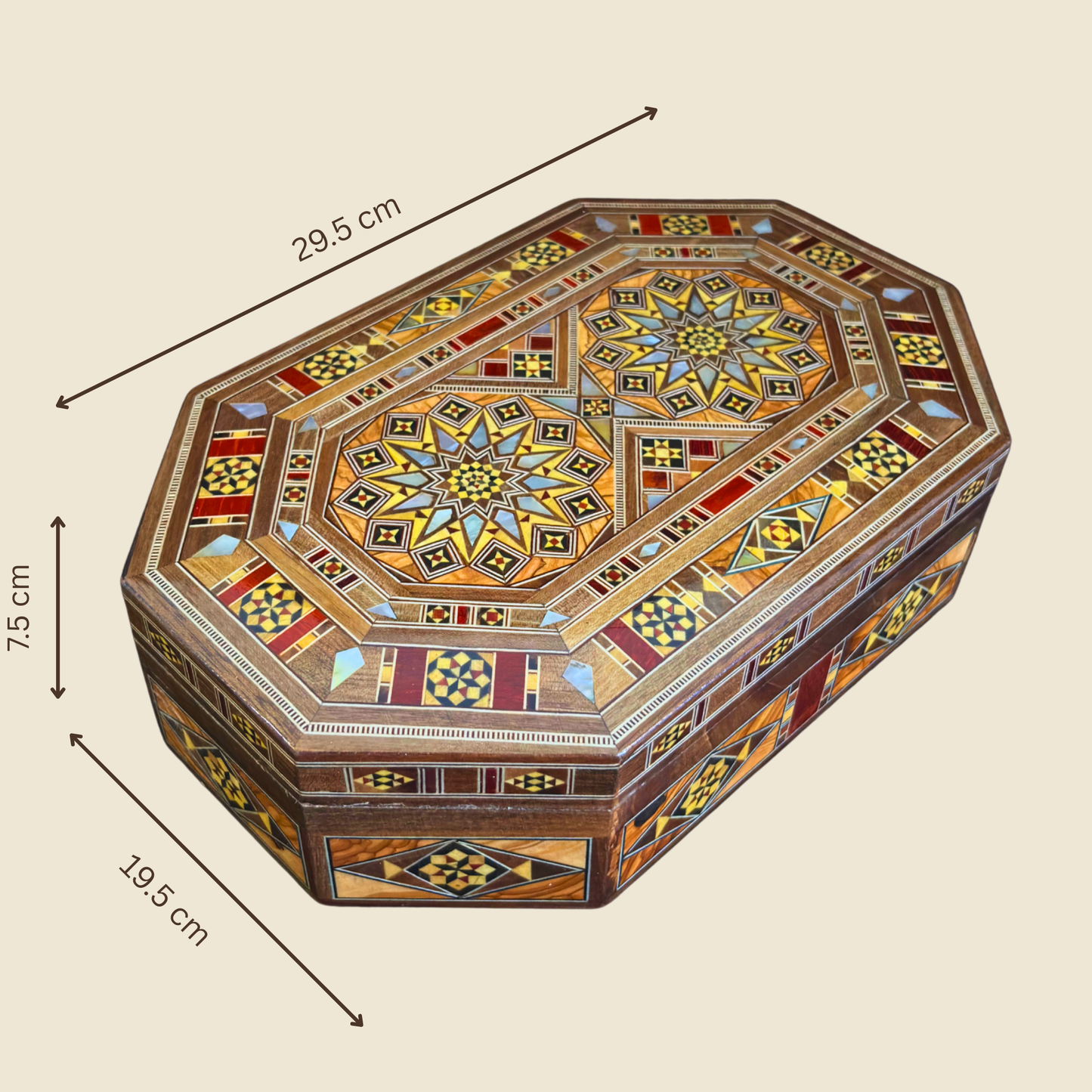 Caja de Mosaico Damasceno Hecha a Mano – Nácar y Terciopelo