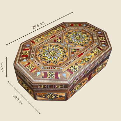 Caja de Mosaico Damasceno Hecha a Mano – Nácar y Terciopelo