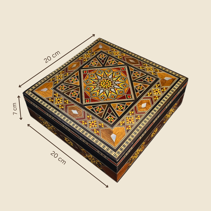 Caja de Mosaico Damasceno Hecha a Mano – Nácar y Terciopelo