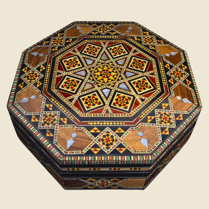 Caja de Mosaico Damasceno Hecha a Mano – Nácar y Terciopelo