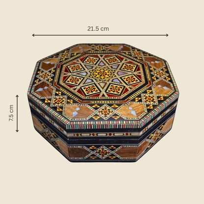 Caja de Mosaico Damasceno Hecha a Mano – Nácar y Terciopelo