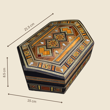 Caja de Mosaico Damasceno Hecha a Mano – Nácar y Terciopelo