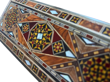 Caja alargada artesanal de mosaico damasceno para bolígrafos y joyas, con incrustación de nácar, artesanía oriental siria