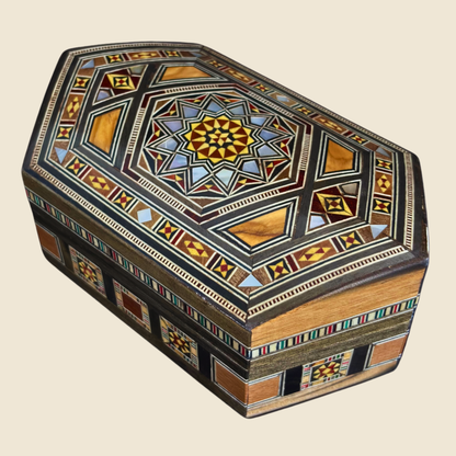 Caja de Mosaico Damasceno Hecha a Mano – Nácar y Terciopelo