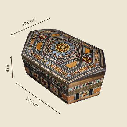 Caja de Mosaico Damasceno Hecha a Mano – Nácar y Terciopelo