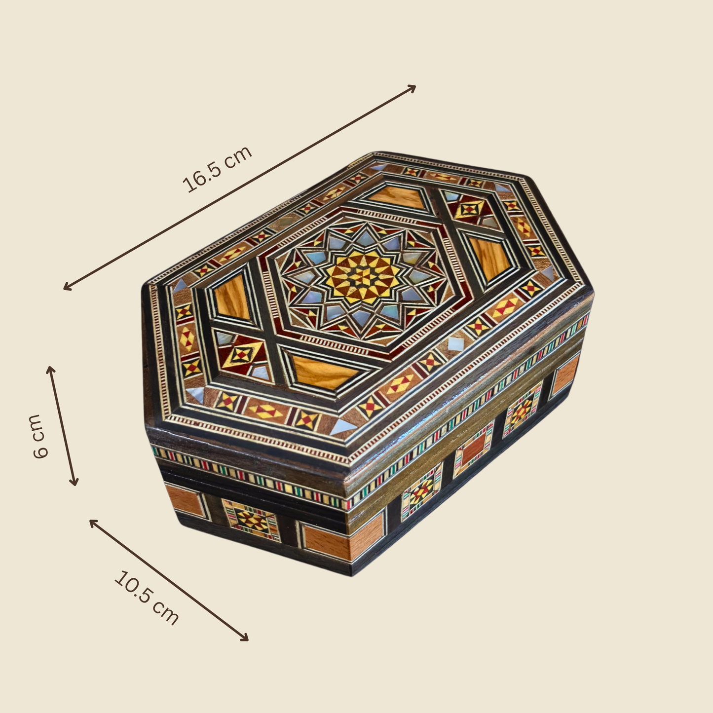 Caja de Mosaico Damasceno Hecha a Mano – Nácar y Terciopelo
