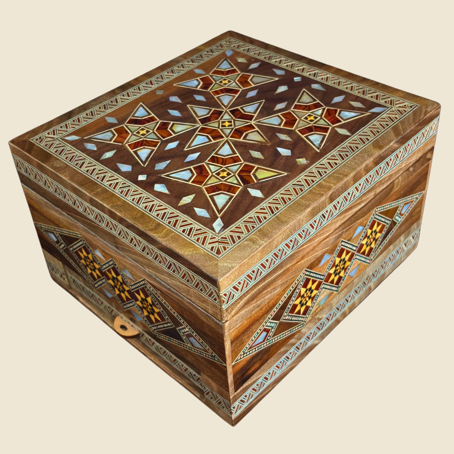 Caja de Relojes de Mosaico Damasceno para 6 Relojes – Nácar y Terciopelo