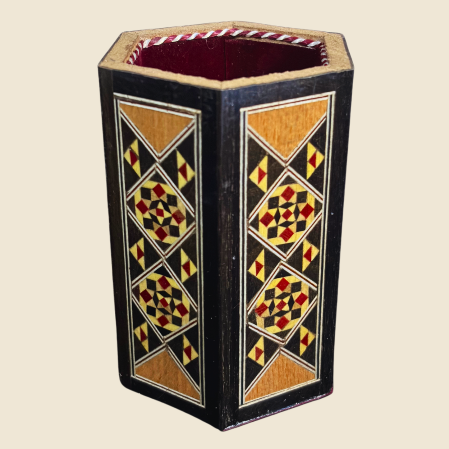 Portalápices de Mosaico Damasceno Hecho a Mano – Interior de Terciopelo