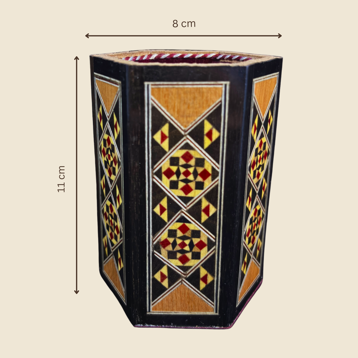 Portalápices de Mosaico Damasceno Hecho a Mano – Interior de Terciopelo
