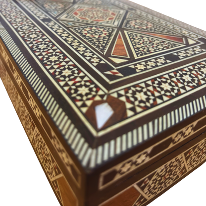 Caja de Joyero de Mosaico Damasceno Vintage 1970 – Incrustación Oriental Hecha a Mano con Nácar