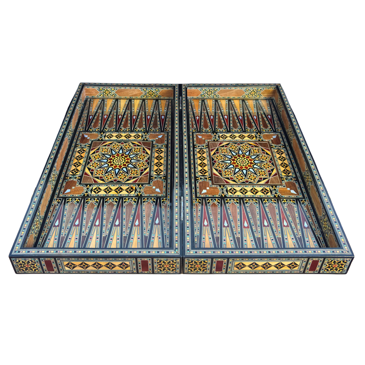 Luxuriöses Schach- & Backgammon-Set aus Damaskus – Mosaikkunst & Perlmutt